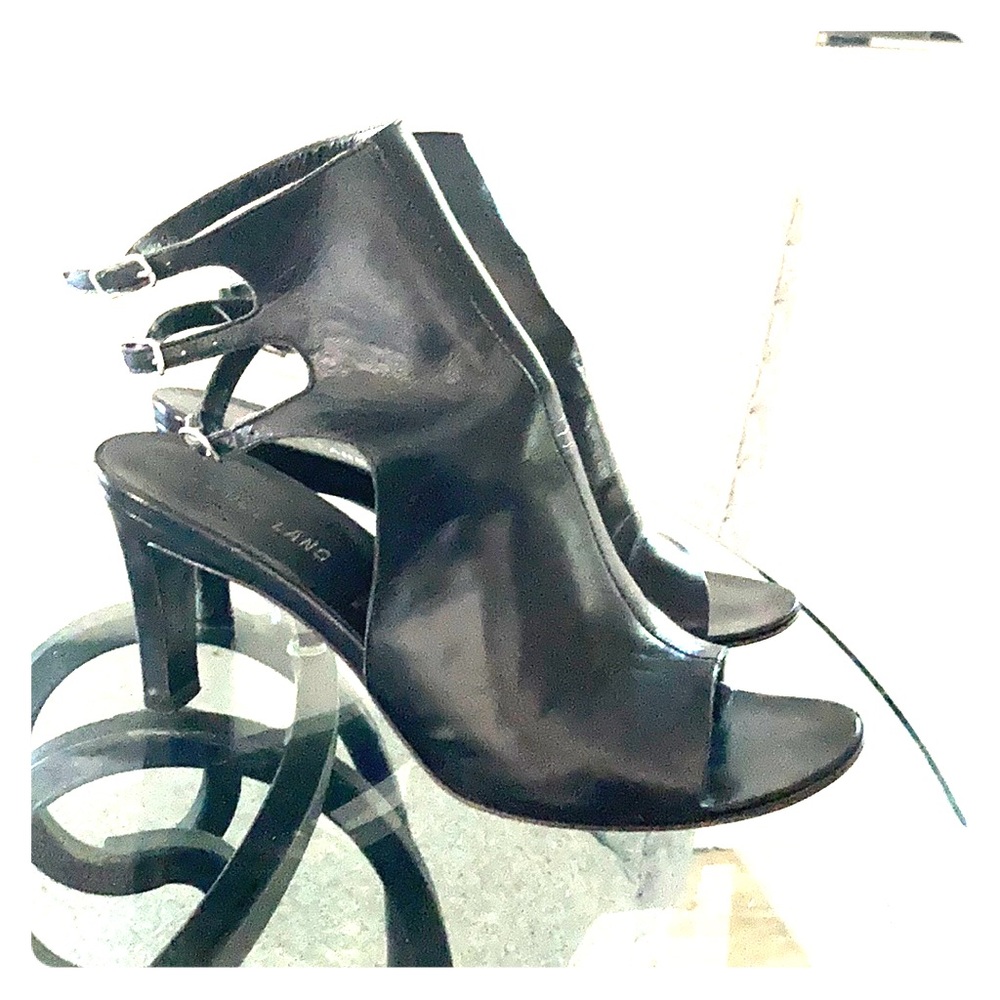 Helmet Lang black leather peep toe bootie